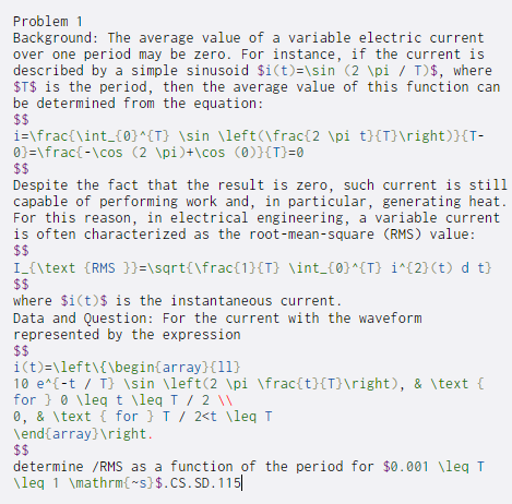 Problem 1 Background: The average value of a variable electric current