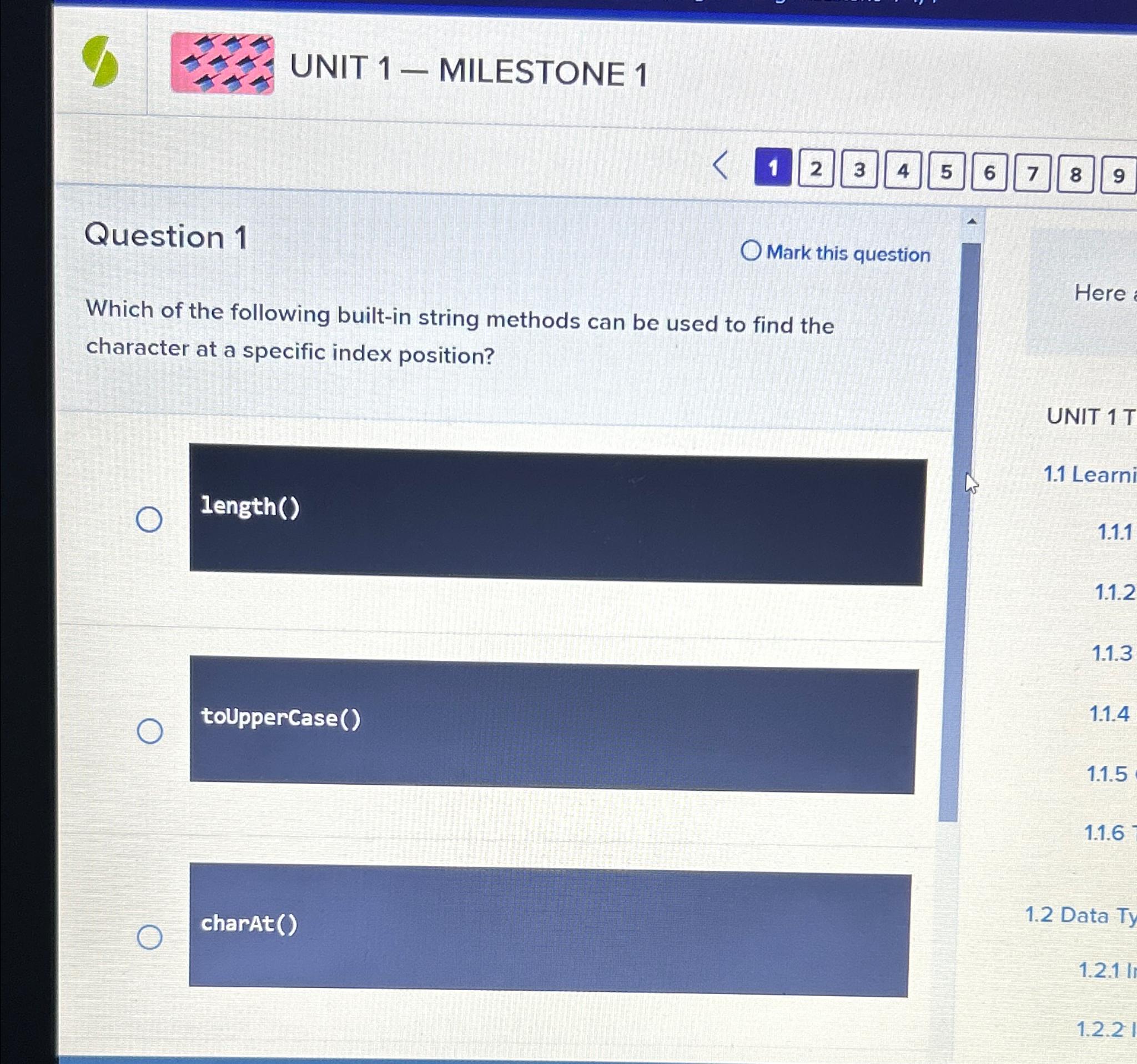  UNIT 1- MILESTONE 1 Question 1 Mark this question Which of