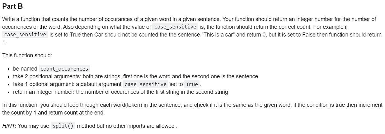 This code is for python. Part B Write a function that counts
