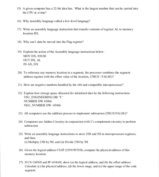  15) A given computer has a 32-bit data bus. What is
