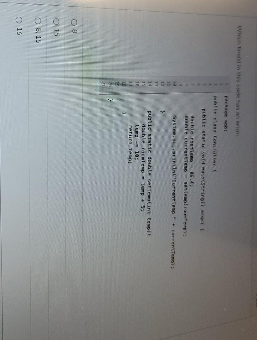  Which lines) in this code has an error: package app: public