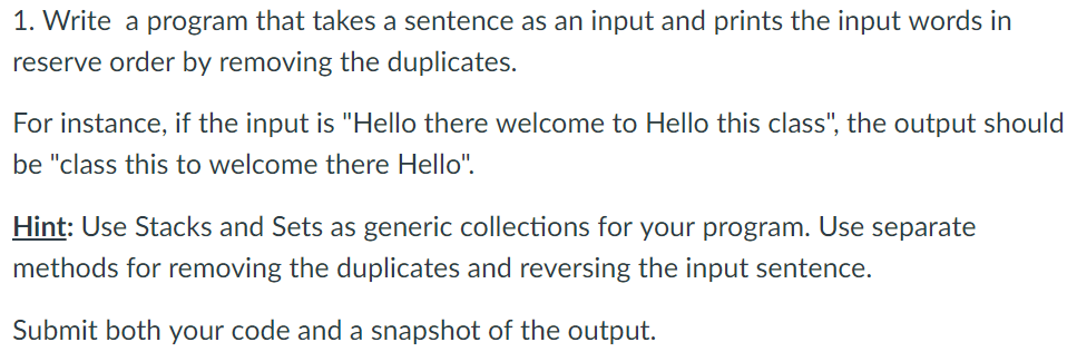This is a question in Java. 1. Write a program that takes