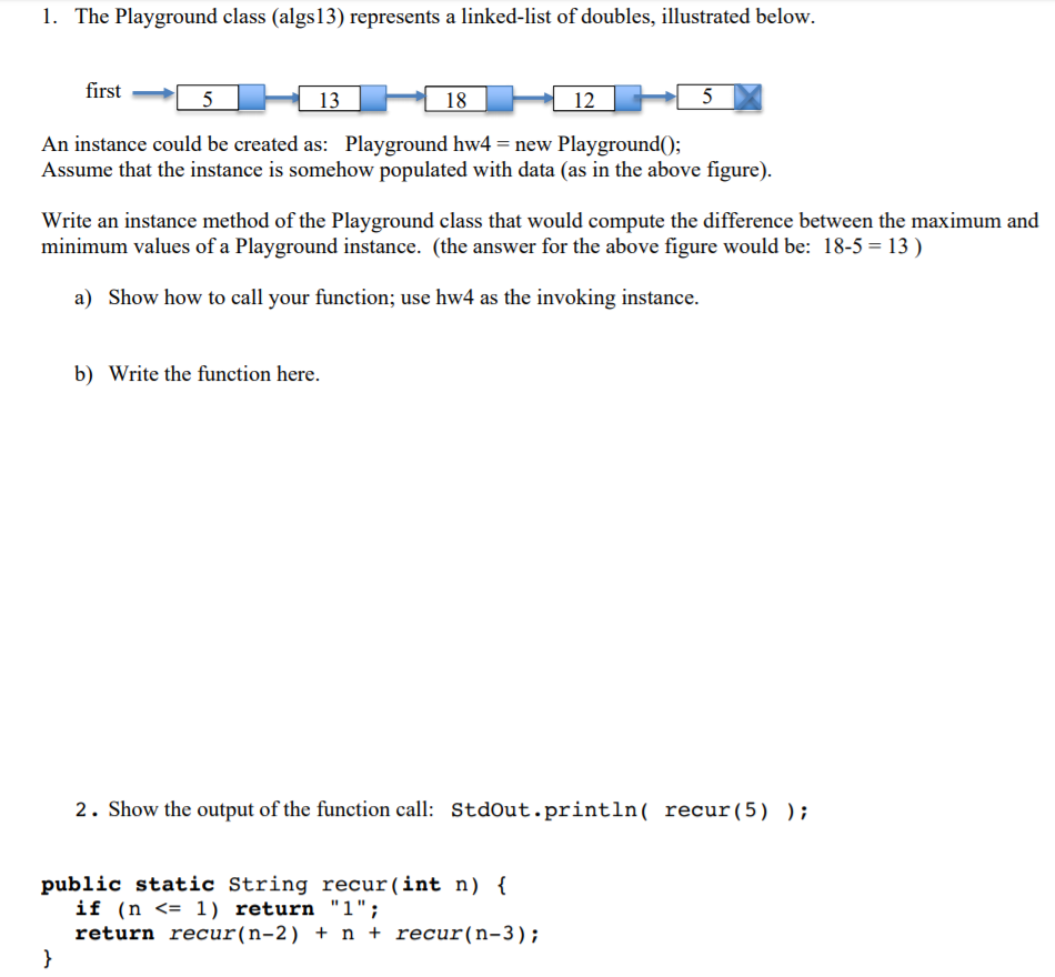  Write the answers below. For problem 1, write an instance method