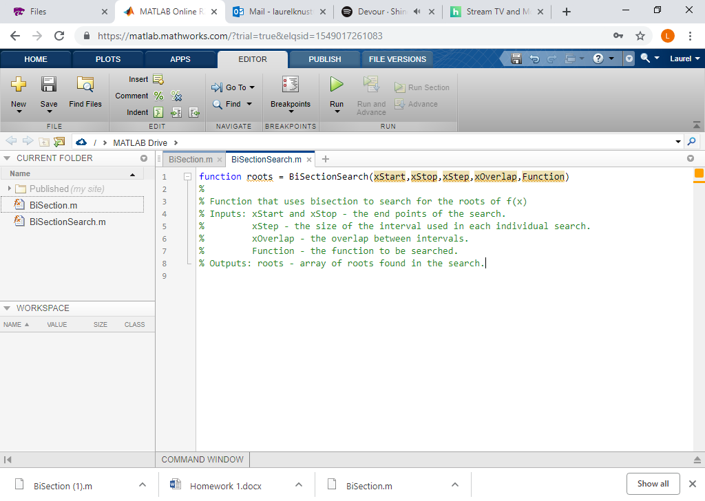 be done systematically, by applying the BiSection function to a set of