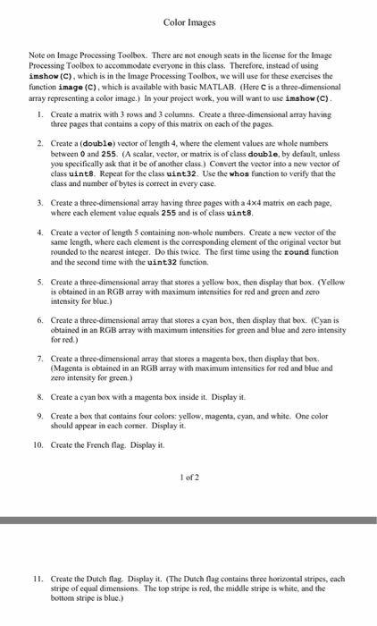 By using MATLAB solve this Note on Image Processing Toolbox, There are