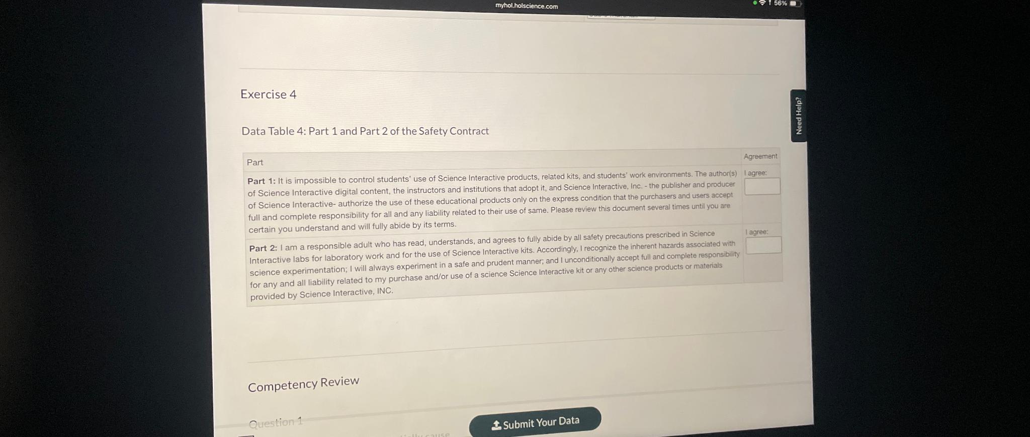 Exercise 4 Data Table 4: Part 1 and Part 2 of