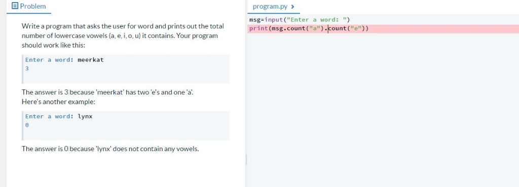  Help me fix this code in python E Problem program.py msg-input("Enter