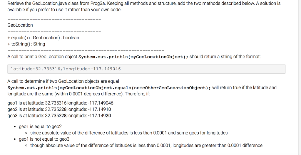 for GeoLocation.java GeoLocation.java: public class GeoLocation { private static double radius =