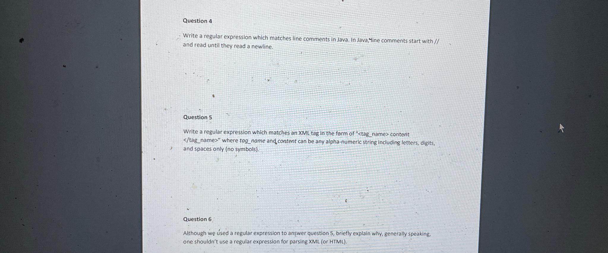  Question 4 Write a regular expression which matches line comments in
