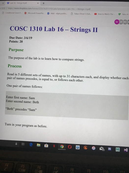  Use C x Lab 16-Strings Npdf cgusi https://www dropboxcom/home/COSC%2013 10 Labs?preview.Lab+16+-+Strings.