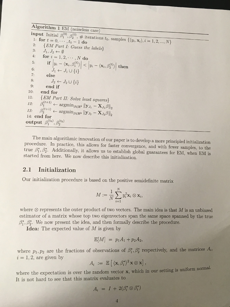 Please write a MATLAB code for the Algorithm 1 EM (noiseless case)