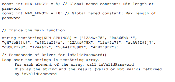 out of 100) You will write the code for a password validation
