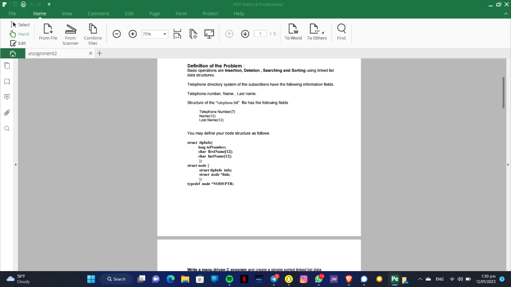 in C language please Definition of the Problem : Basic operations are