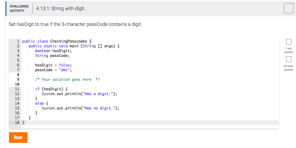 need the code for this in java CHALLENGE 413.1: String with digit.
