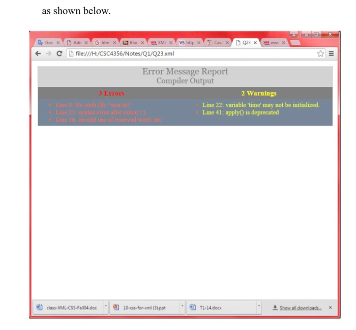 that displays the following XML file 