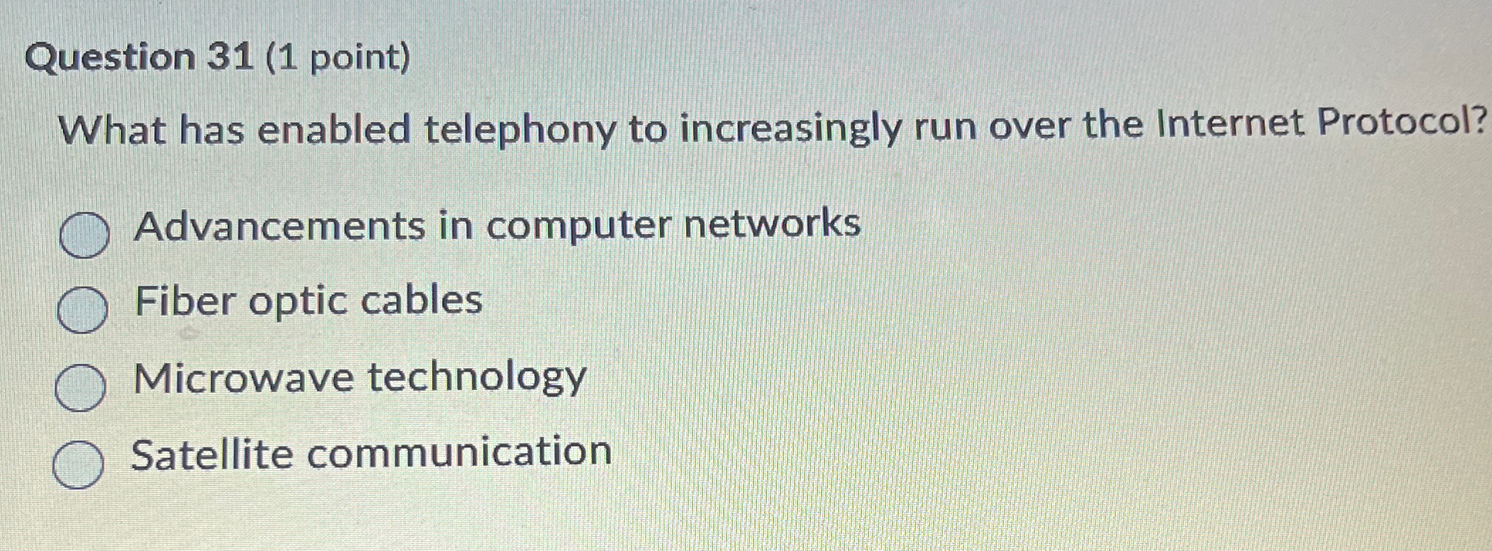  Question 31(1 point) What has enabled telephony to increasingly run over