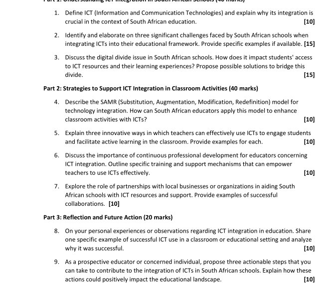  Define ICT (Information and Communication Technologies) and explain why its integration