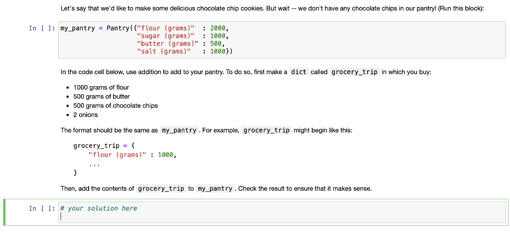 of food ingredients. This class will interact with the recipe class from