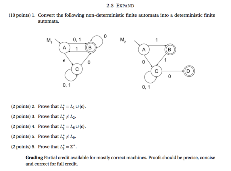 finite automaton that recognizes it. All languages are over the alphabet {0,1}