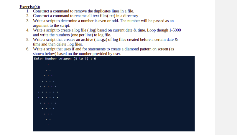 bash script for linux (ubuntu) Exercise(s): 1. Construct a command to remove