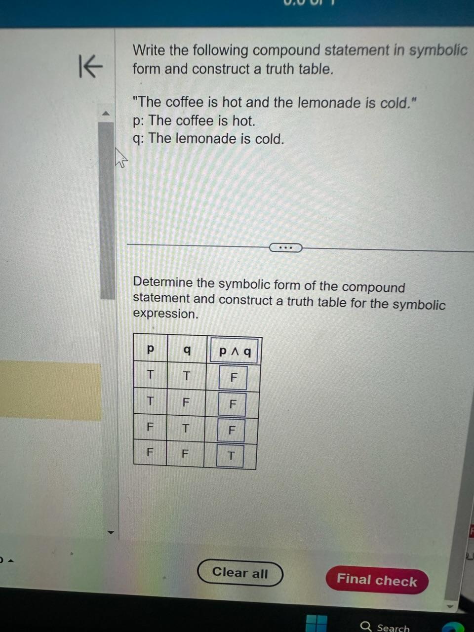  Write the following compound statement in symbolic form and construct a