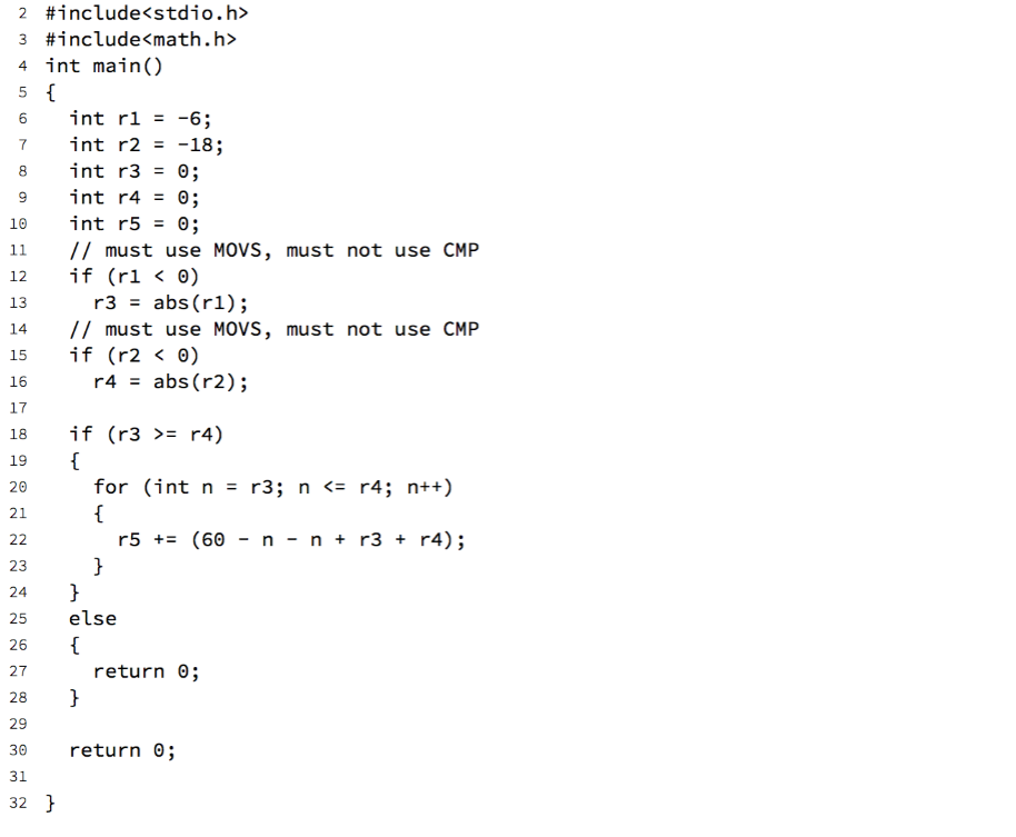 Convert C code to Assembly.s 2 #include 3 #includemath.h> 4 int main