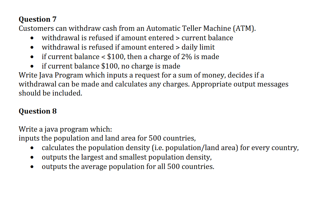 Could somebody help me write these programs in java? Thanks Question