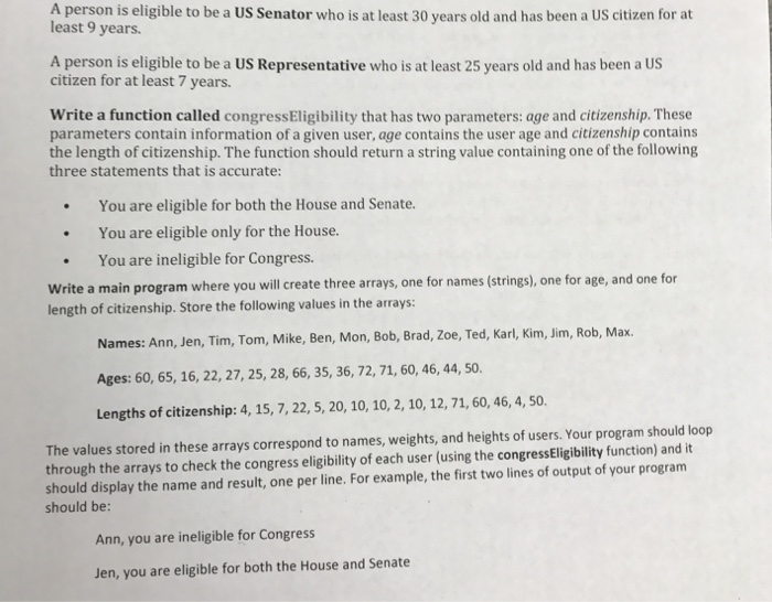  Programs solve in c++ A person is eligible to be a