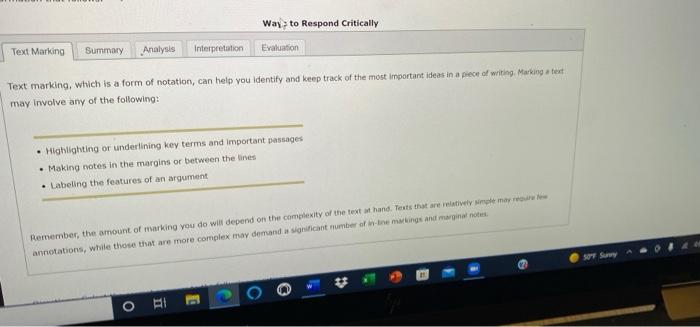 important ideas in a piece of writing Marking a text may involve