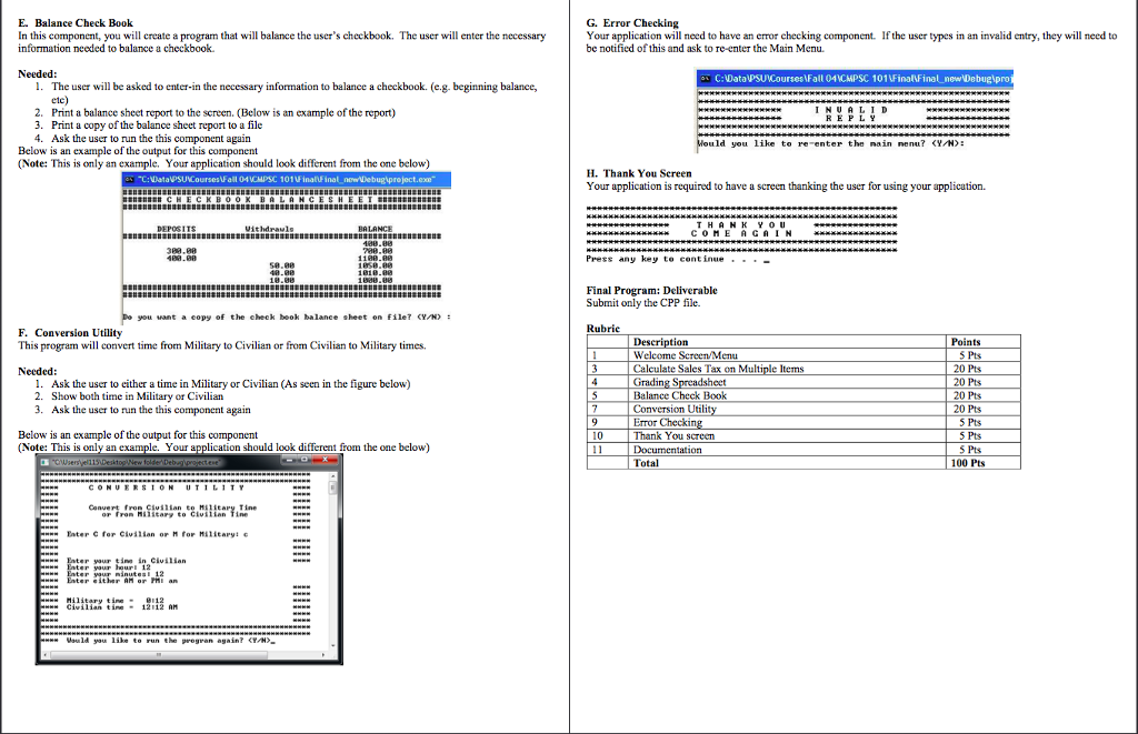 menu screen. The user will be able to choose which program to