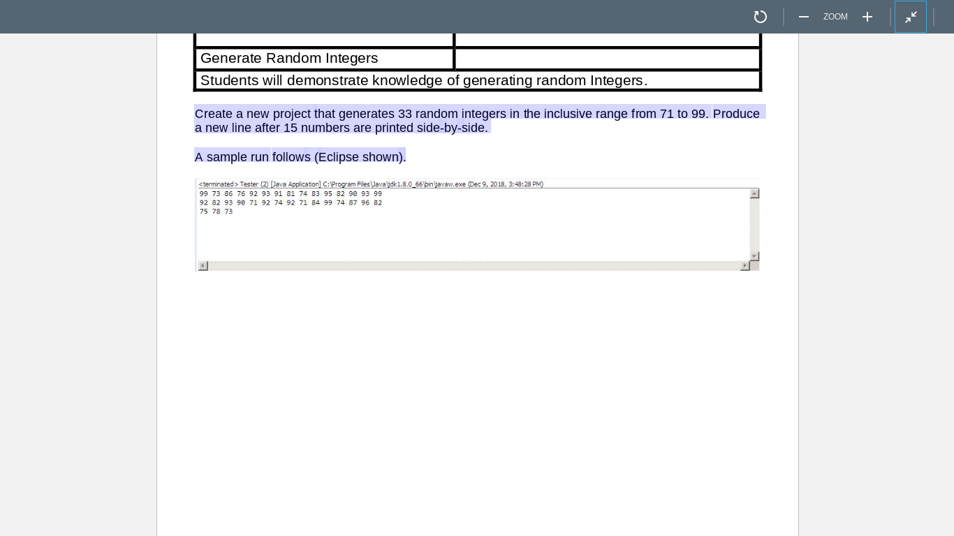 Create a new project that generates 33 random integers in the inclusive
