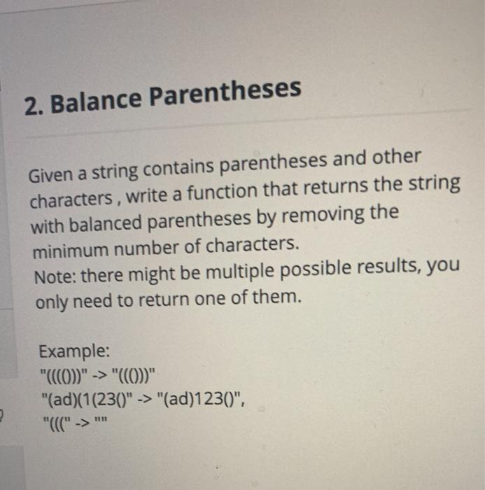 python 2. Balance Parentheses Given a string contains parentheses and other characters,