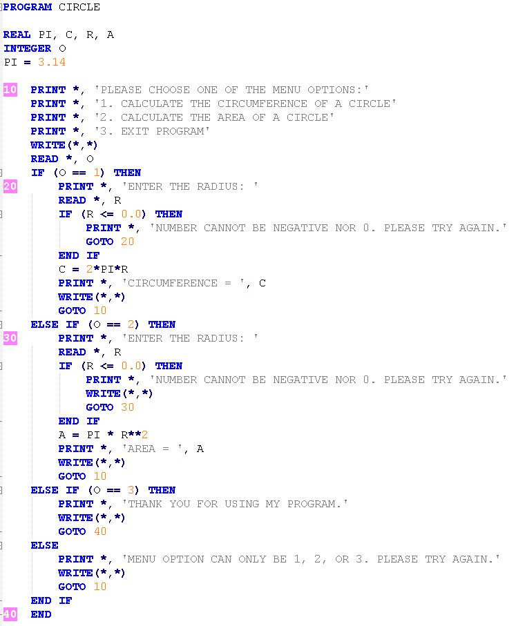 The code below is a FORTRAN 95 program (that works) that calculates