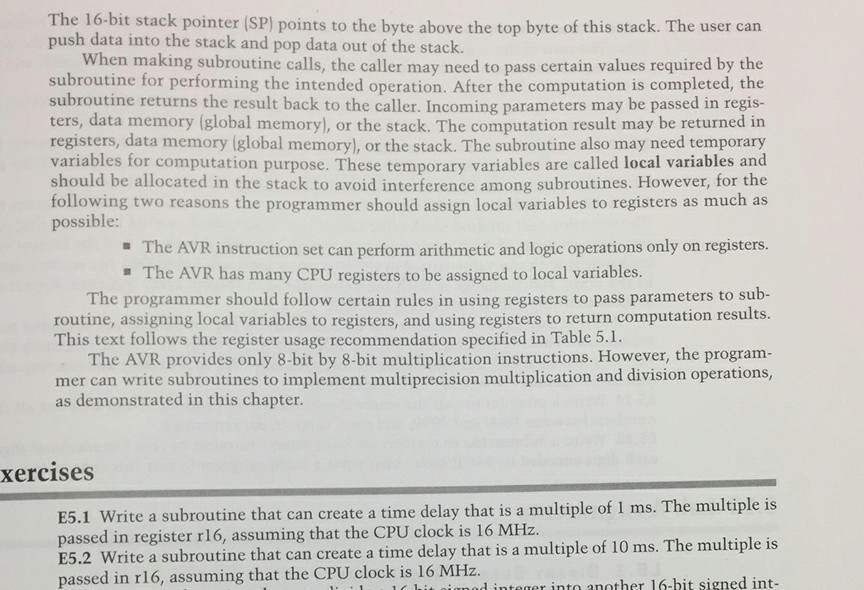  E5.1 and E5.2 The 16-bit stack pointer (SP) points to the