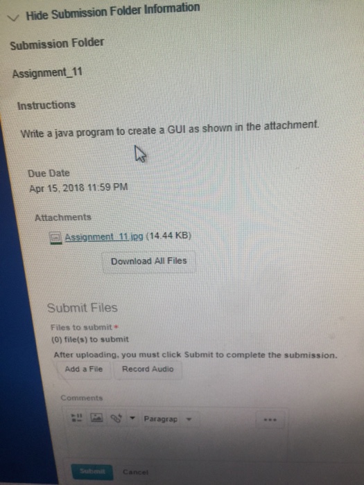  Hide Submission Folder Information Submission Folder Assignment 11 Instructions Write a