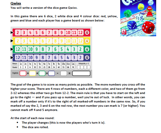 WRITE A VERSION OF THE DICE GAME QWIXX IN JAVA Qwixx You