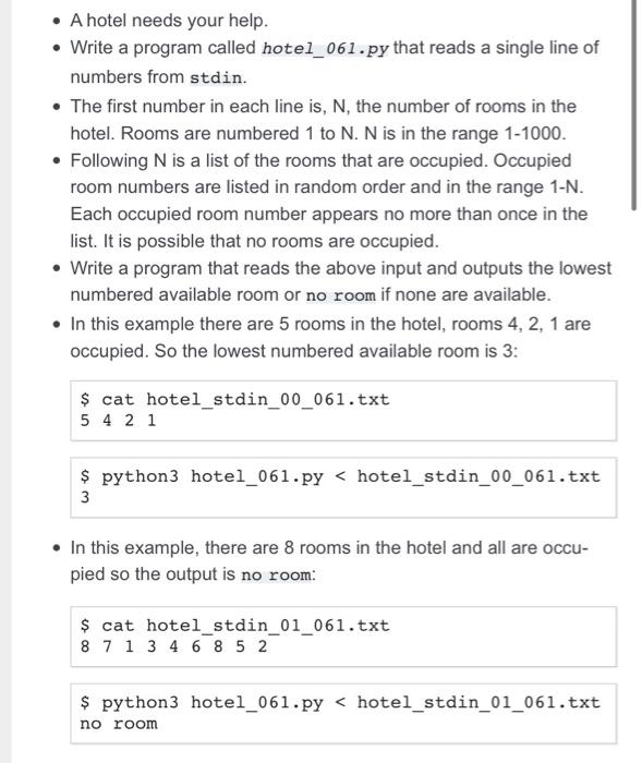 A hotel needs your help. Write a program called hotel_061.py that