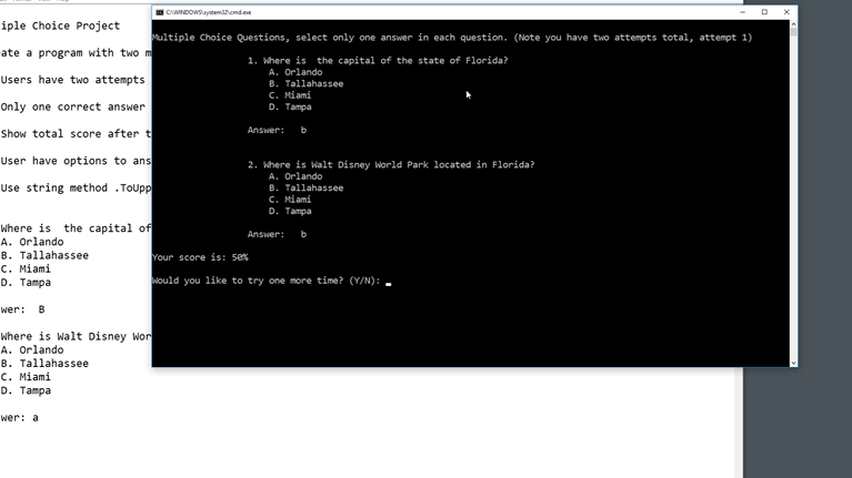  Multiple Choice Project CSharp Programming **The code must look like the
