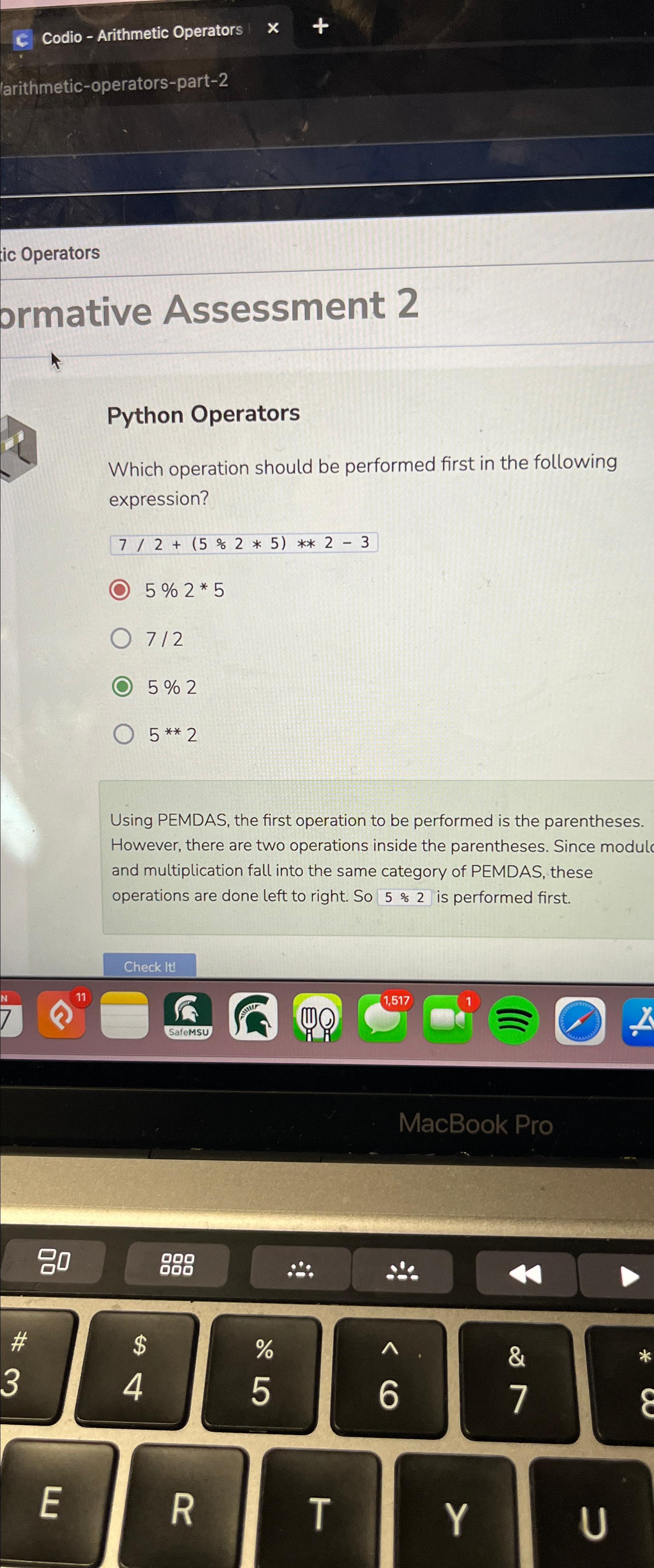  Codio - Arithmetic Operators arithmetic-operators-part-2 ic Operators ormative Assessment 2 Python
