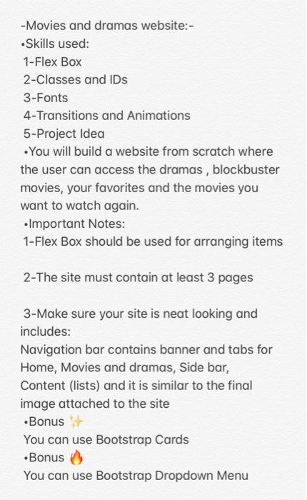  please use css & html language -Movies and dramas website:- Skills