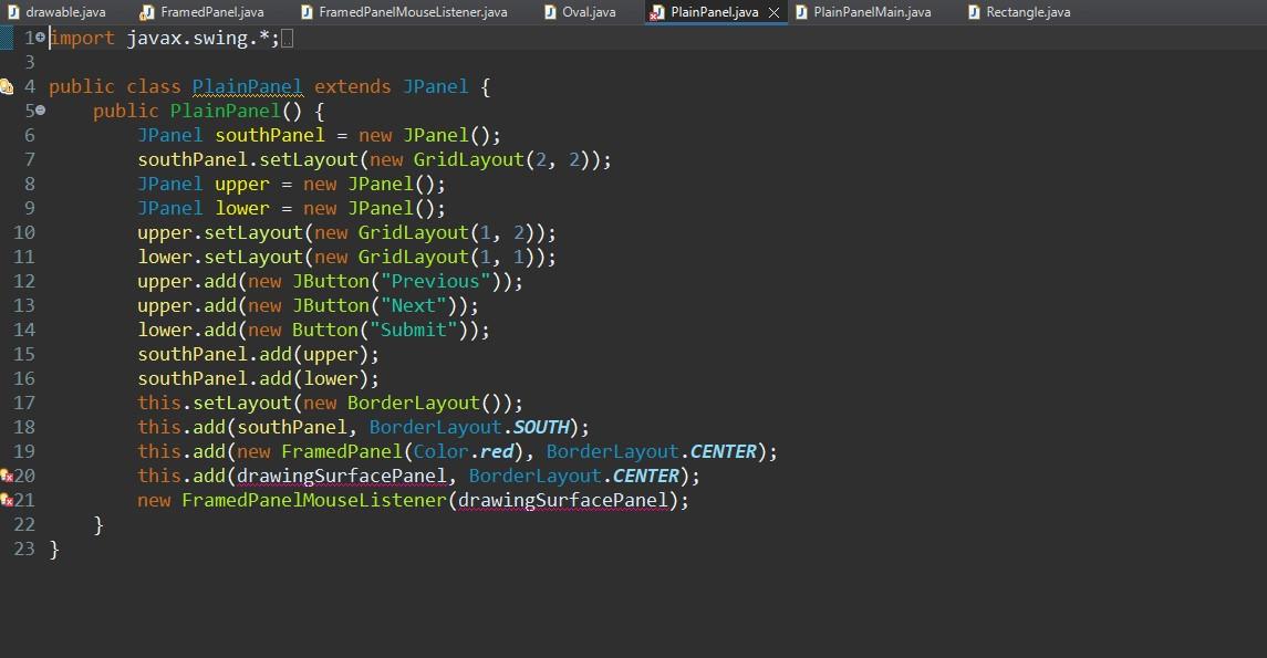 2) Write a class called FramedPanelMouseListener (let's make it a separate, non-nested