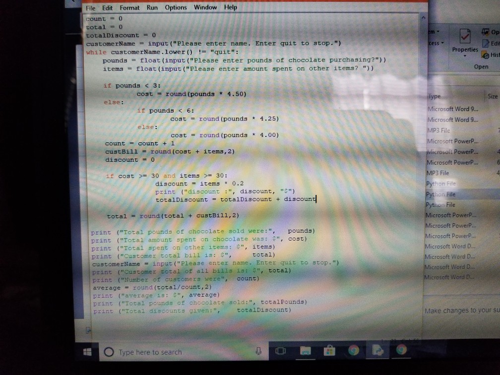 Working on Python program and this is the code. When I run