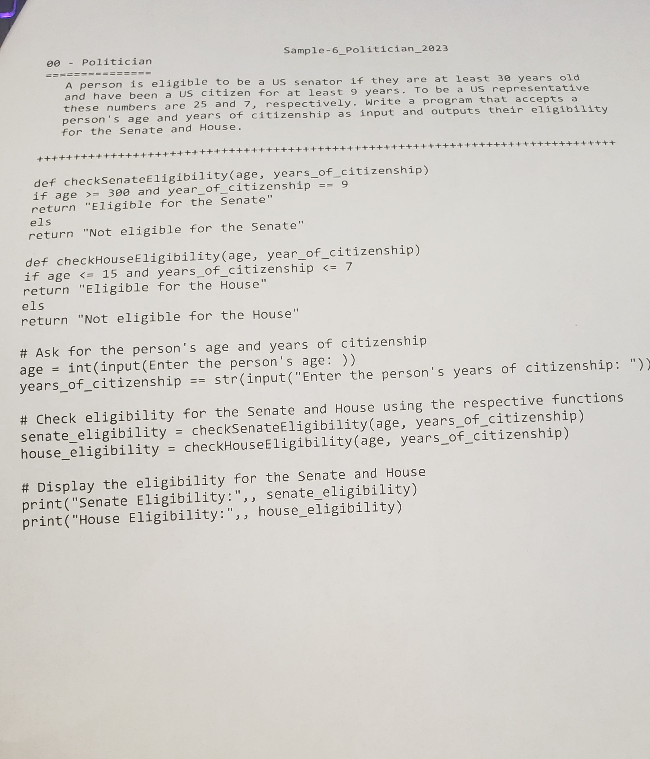  =============== A person is eligible to be a US senator if