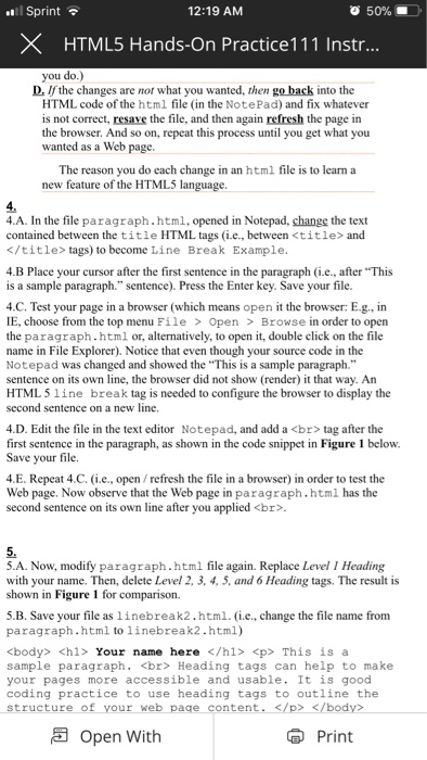 be helpful Sprint 12:19 AM 50%. )- ? HTML5 Hands-On Practice! 1