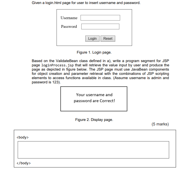 Given a login.html page for user to insert username and password.