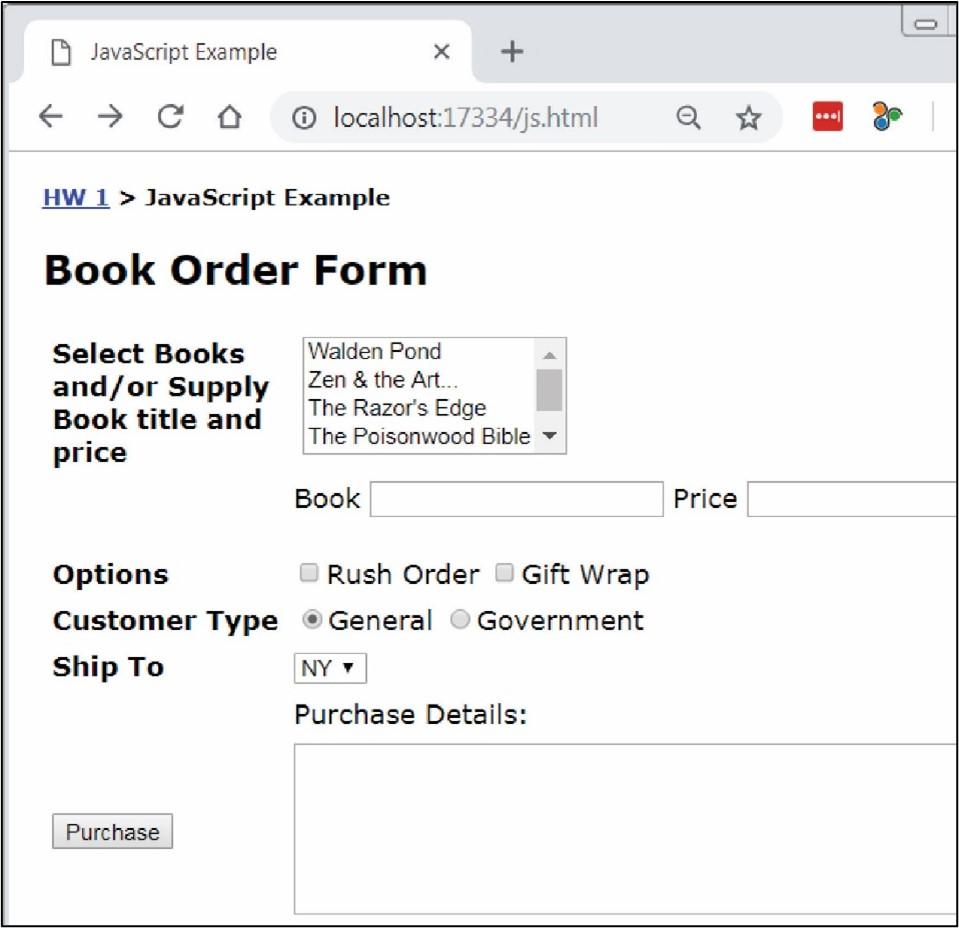 Problem 3 Java Script (4 hrs) Write a page named: javascript.html that