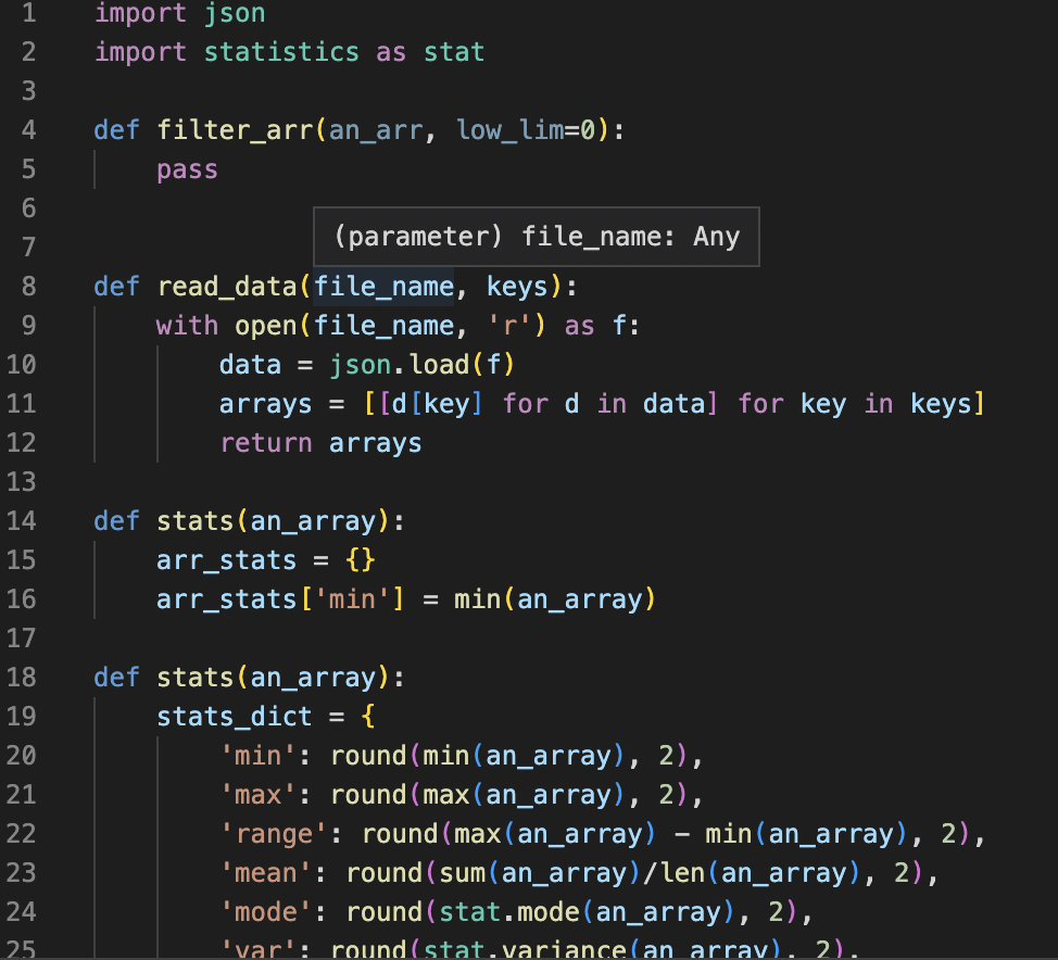 required statistics, and prints them. The output of the program must look