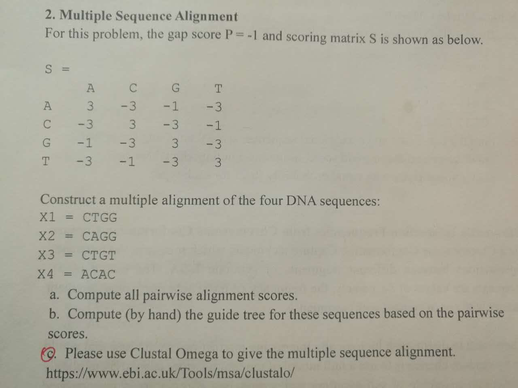 2.c please give me the multiple sequence alignment by using Clustal Omega.