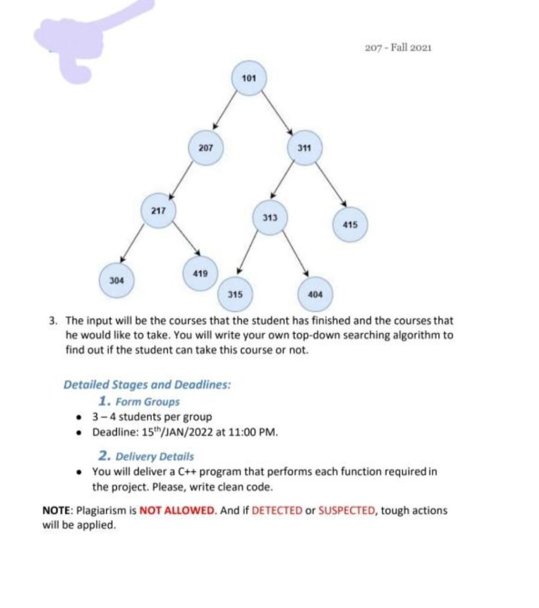 Checking System Description: This project requires the use of a 2-child tree