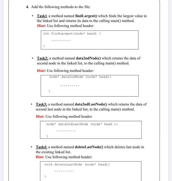 students are given small tasks related to linked list which they complete